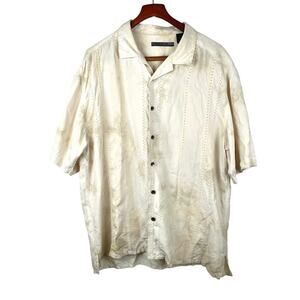 70s Mens Shirt Sz XL %100 Silk Havana Resort Cuban Collared Button Up Dress